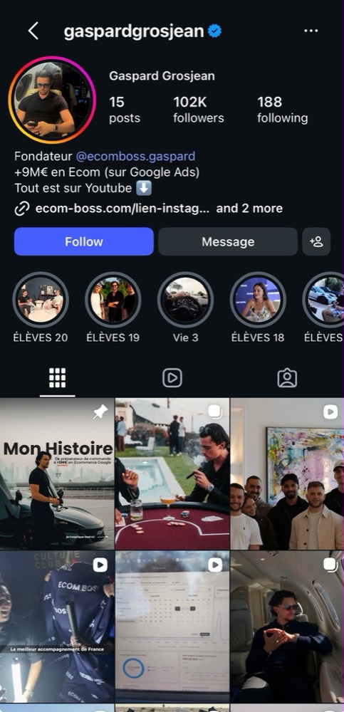 Compte Instagram @gaspardgrosjean, 102K abonnés